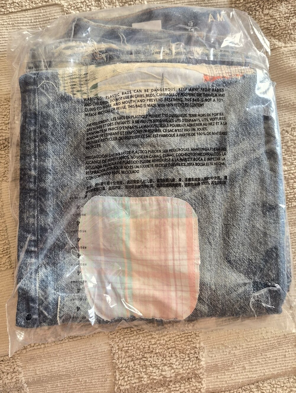 American Eagle Outfitters Low Rise Baggy Patchwork Straight Leg Jeans - Blue - Picture 4 of 4